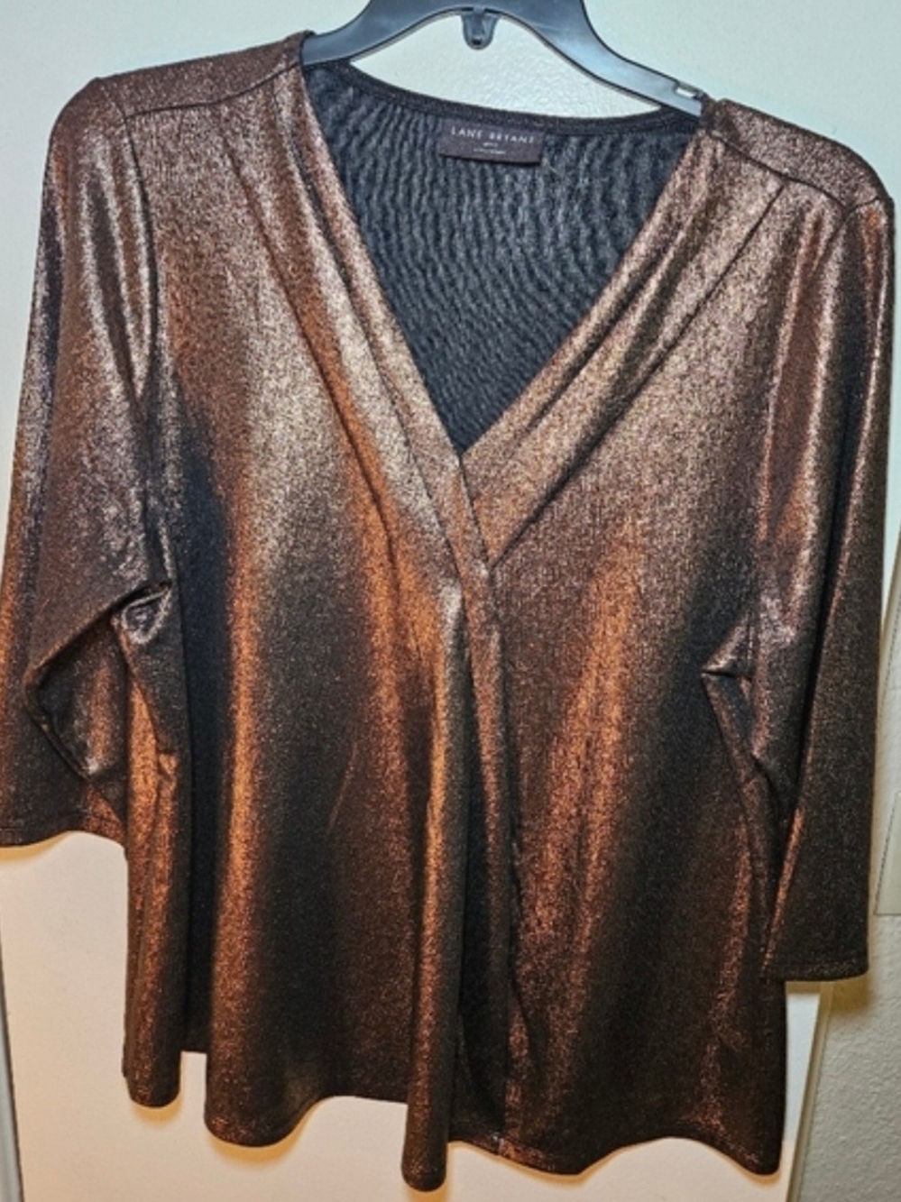 Lane Bryant V Neck Copper Gold Metallic Sparkle Swing 3/4 Length 18/20